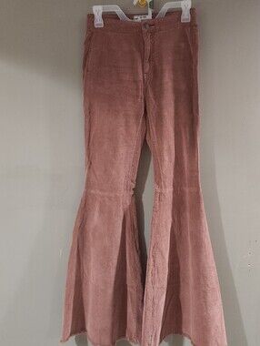 Free People Cordoroy High Waist Pants Flare Size 25 Tan